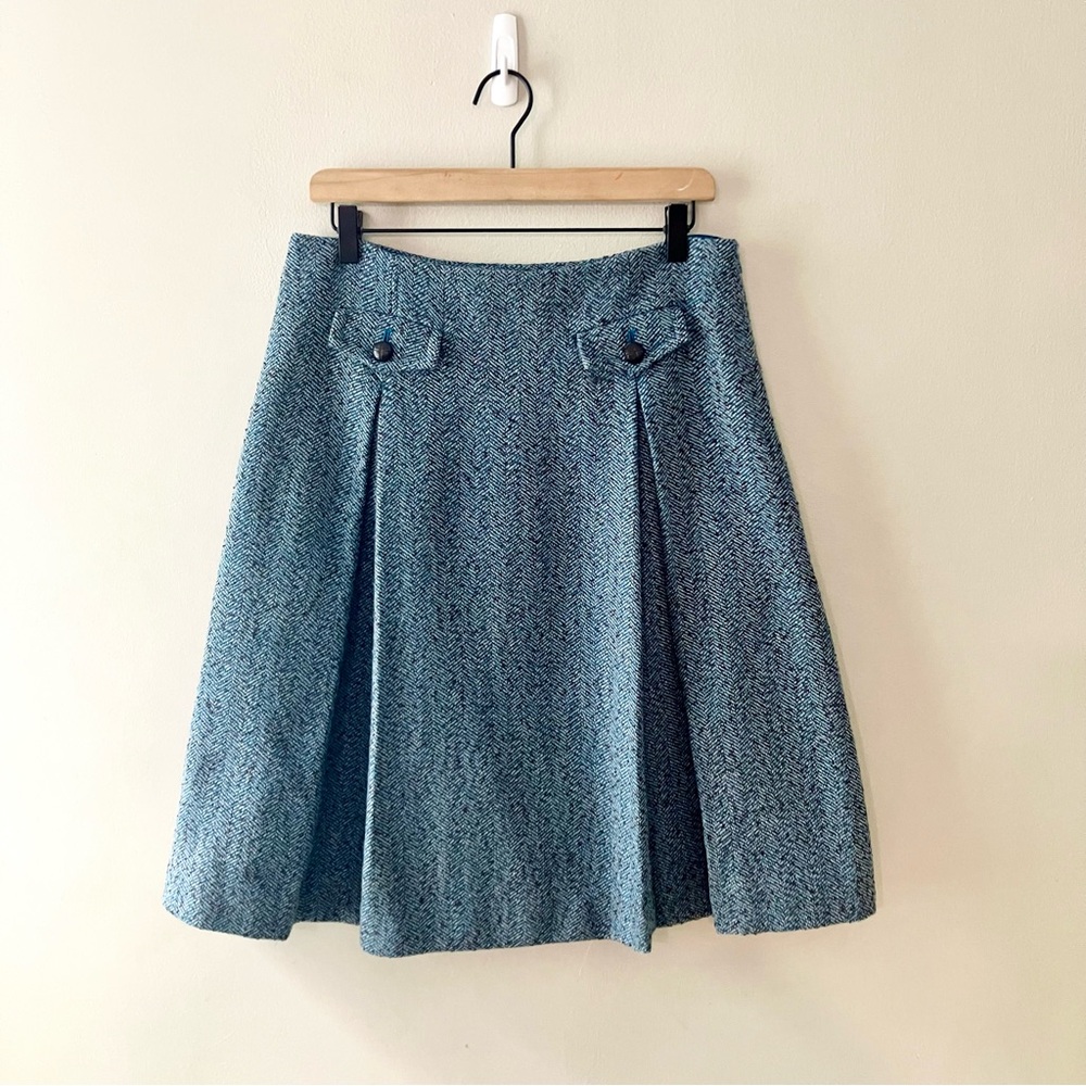 KATE HILL Wool Blend Tweed A-Line Skirt